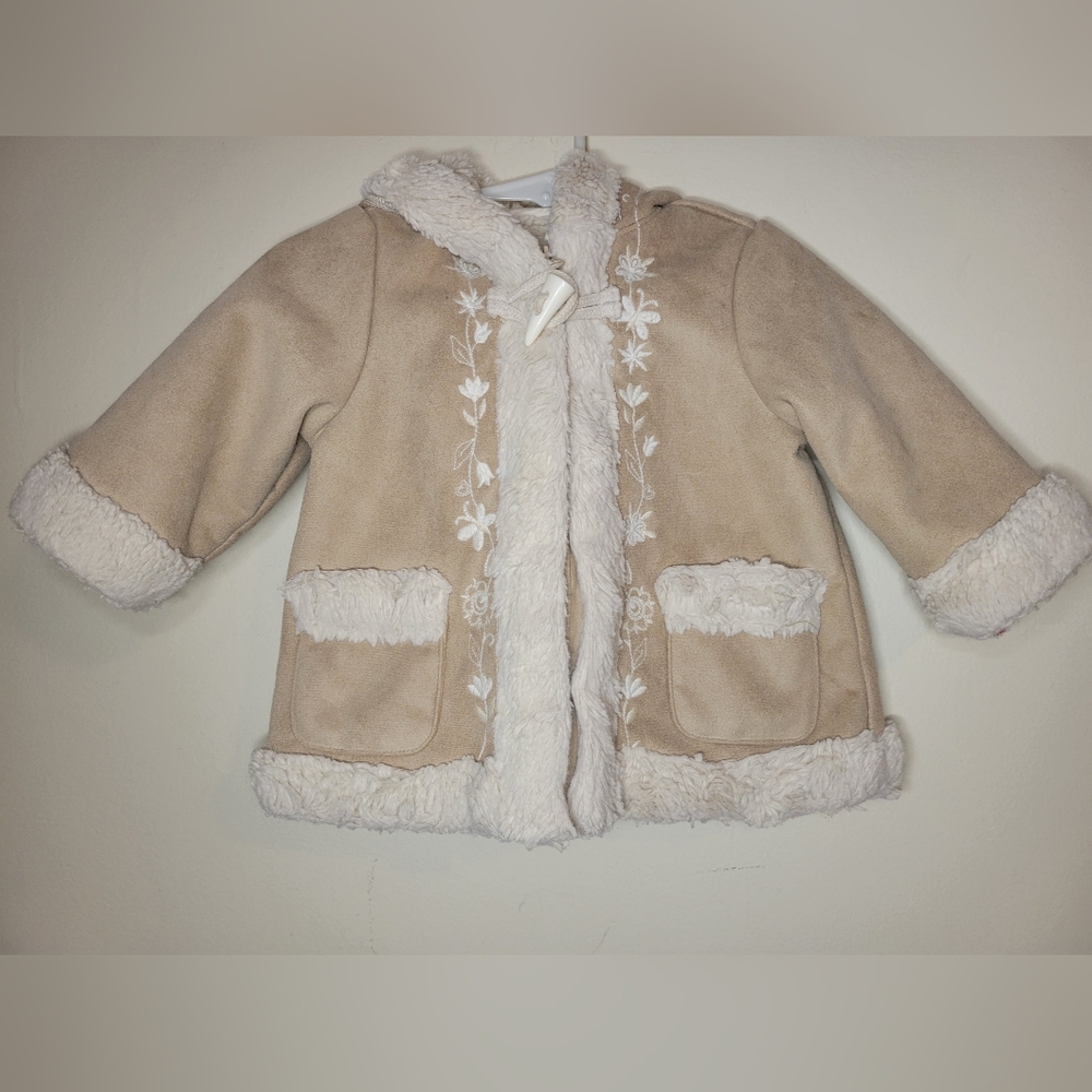 babygap suede embroidered hooded coat, 6-12m